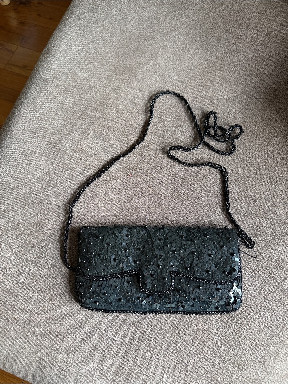 Bijoux Terner Black Sequin Chain Shoulder Clutch